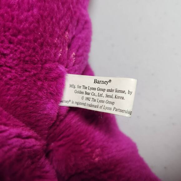 The Lyons Group 1992 Barney  Plush Stuffed Animal Dinosaur Purple Green Yellow - Picture 6 of 8